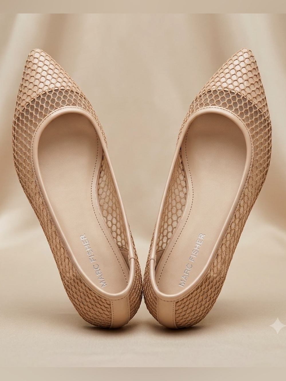 Marc Fisher Pointed Toe Mesh Nude Flats Size 9
